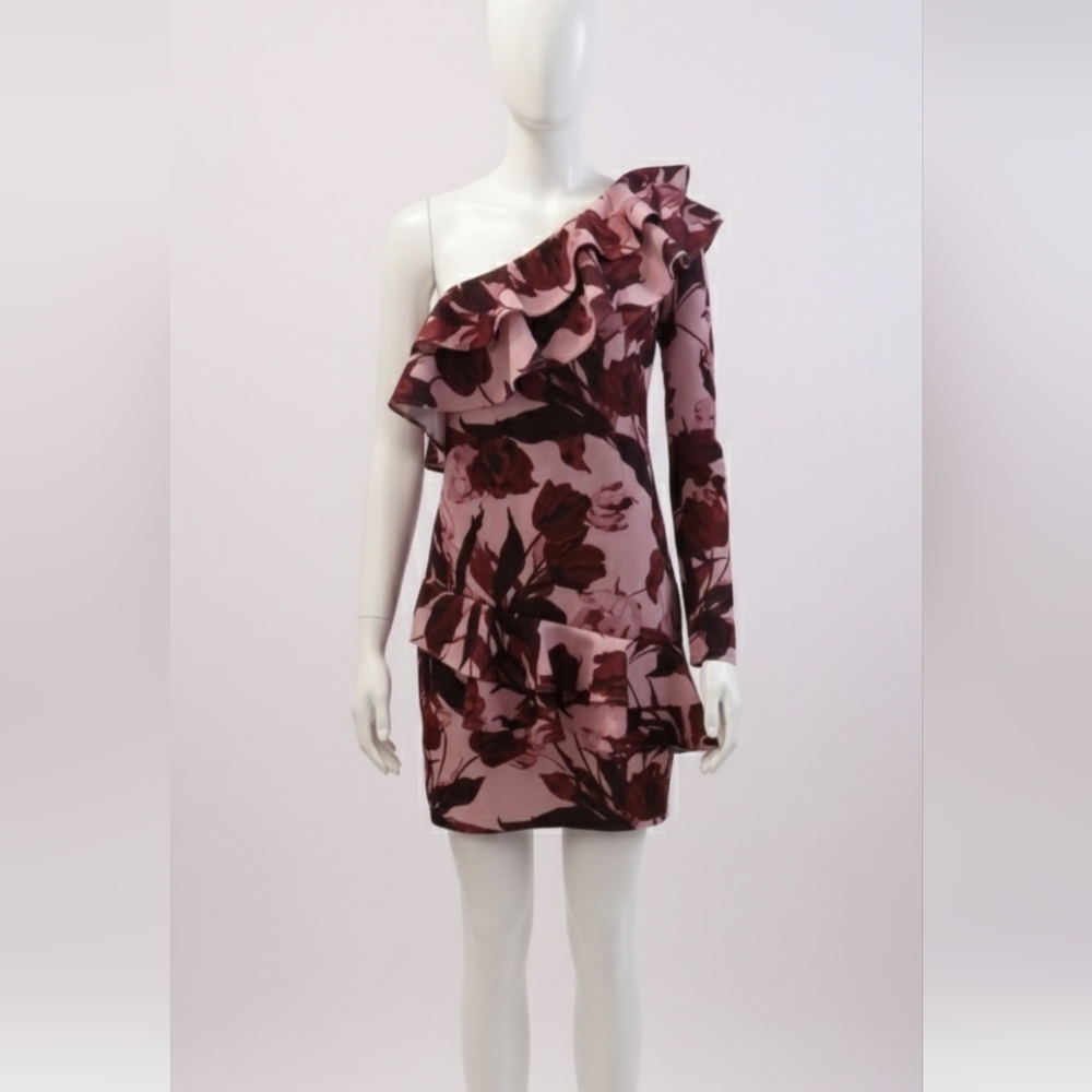 Bebe Never Worn One Shoulder Ruffle Red Pink Party Dress XL